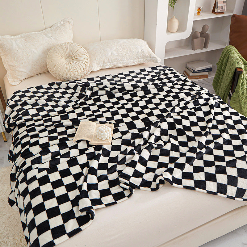New Checkered Flannel Blanket Thick Milk Fleece Coral Fleece Throw Soft Warm Nap Blanket Sofa Blanket Gift Blanket