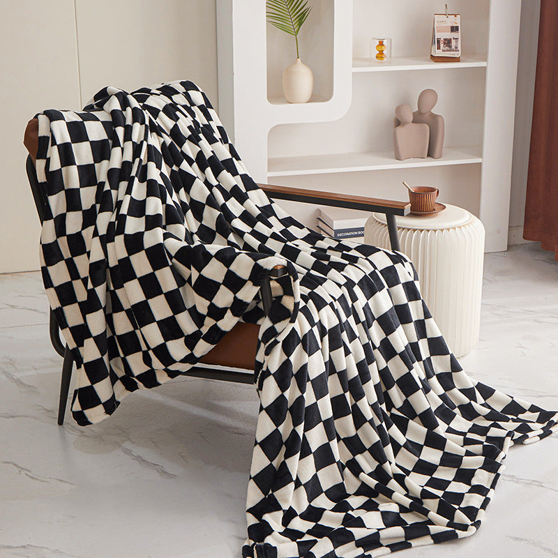 New Checkered Flannel Blanket Thick Milk Fleece Coral Fleece Throw Soft Warm Nap Blanket Sofa Blanket Gift Blanket
